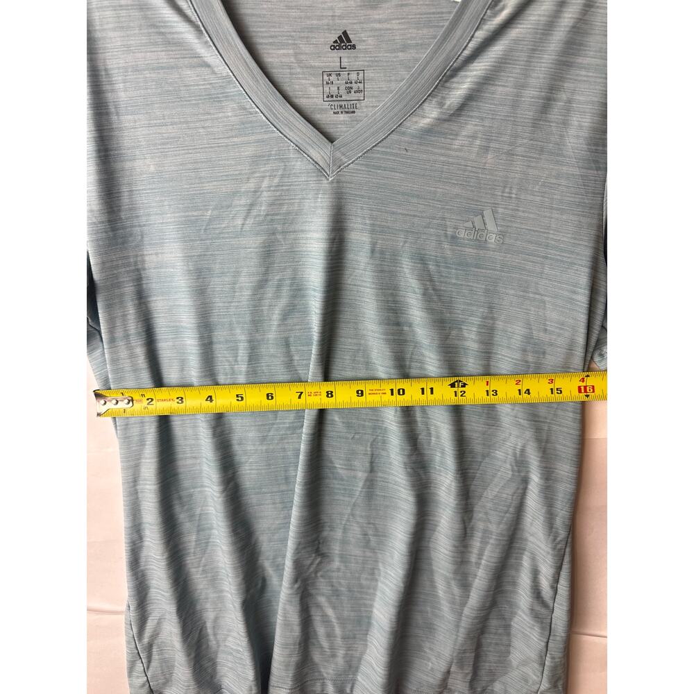 Adidas Shirt Small Adult Green Athletic Stretch V Neck Logo Casual Modern Large - Picture 6 of 7